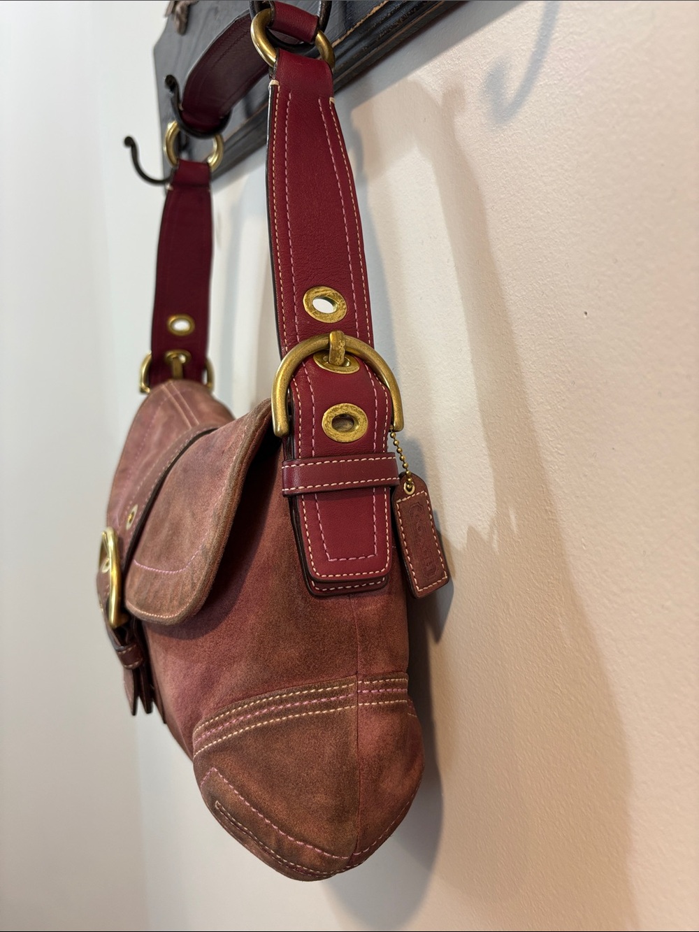 Vintage Y2K Coach F10193 Large SoHo Plum Suede Shoulder Handbag Rare - Picture 3 of 14